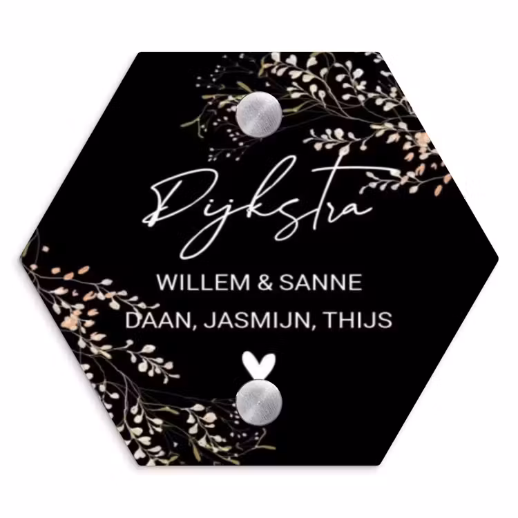 Naambordje voordeur - Hexagon - Botanisch - Zwart - Sierlijk — 1