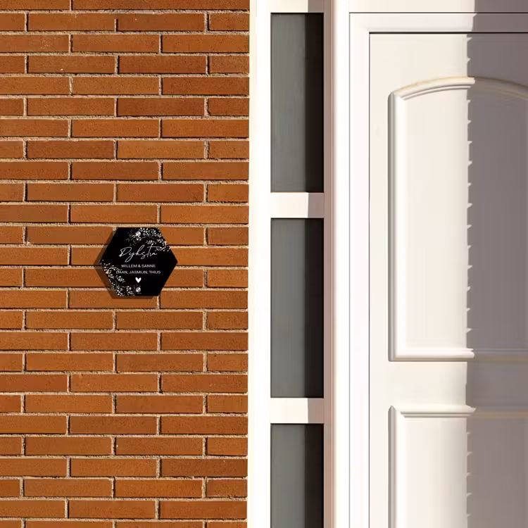Naambordje voordeur - Hexagon - Botanisch - Zwart - Sierlijk — 2
