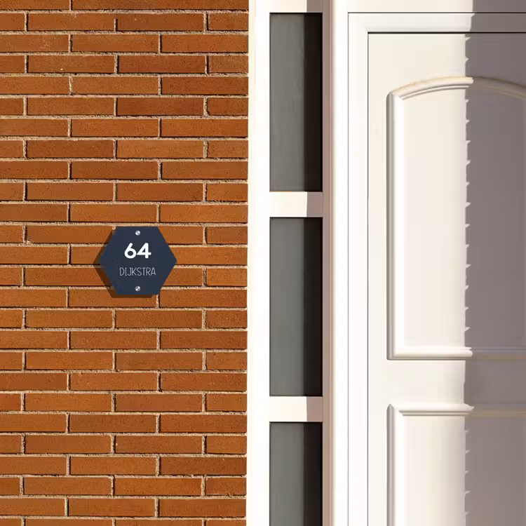Naambordje voordeur - Hexagon - Effen blauw - Modern — 2