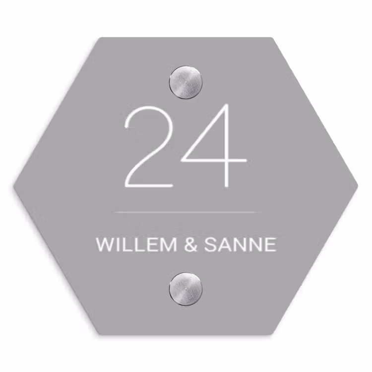 Naambordje voordeur - Hexagon - Effen lichtgrijs - Klassiek — 1
