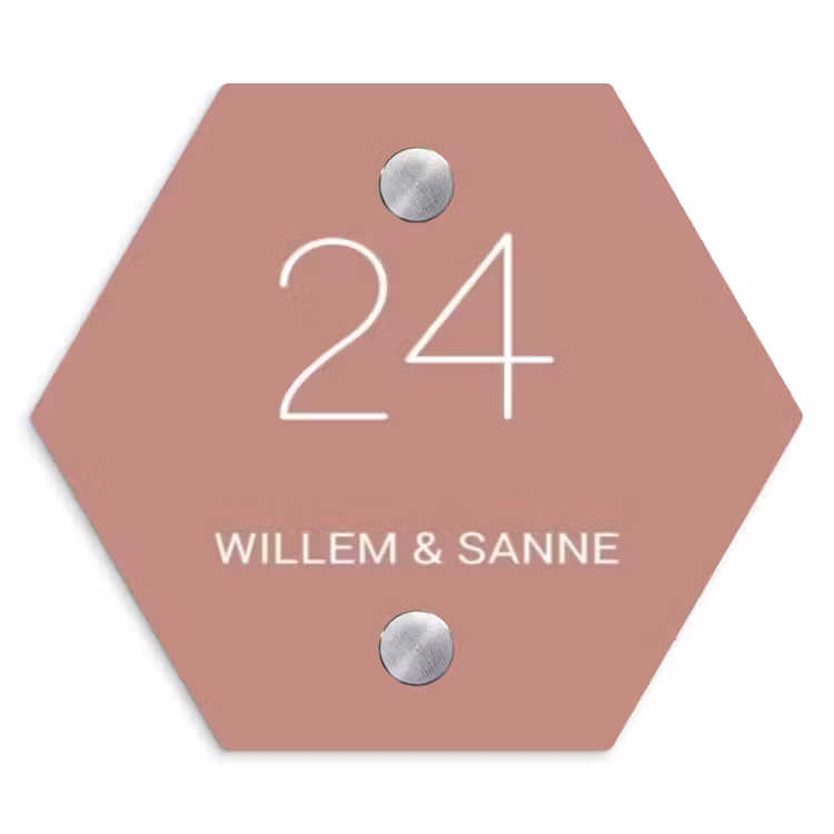 Naambordje voordeur - Hexagon - Effen oudroze - Klassiek — 1