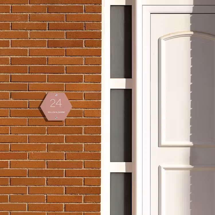 Naambordje voordeur - Hexagon - Effen oudroze - Klassiek — 2