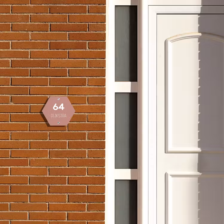 Naambordje voordeur - Hexagon - Effen oudroze - Modern — 2