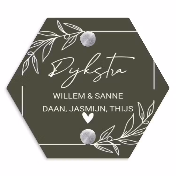 Naambordje voordeur - Hexagon - Olijfgroen - Sierlijk — 1