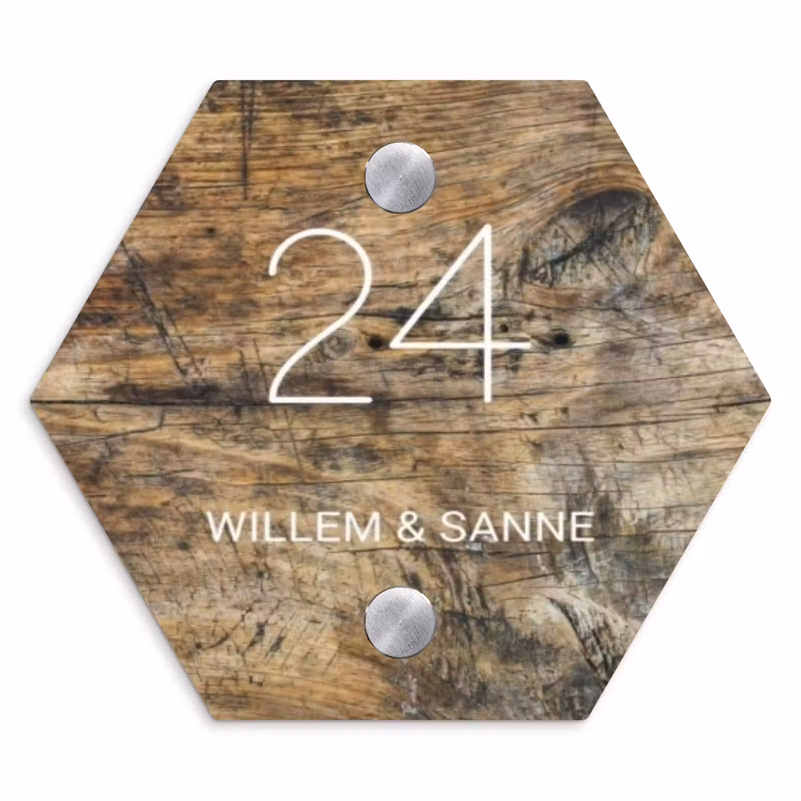 Naambordje voordeur - Hexagon - Verweerd hout - Klassiek — 1