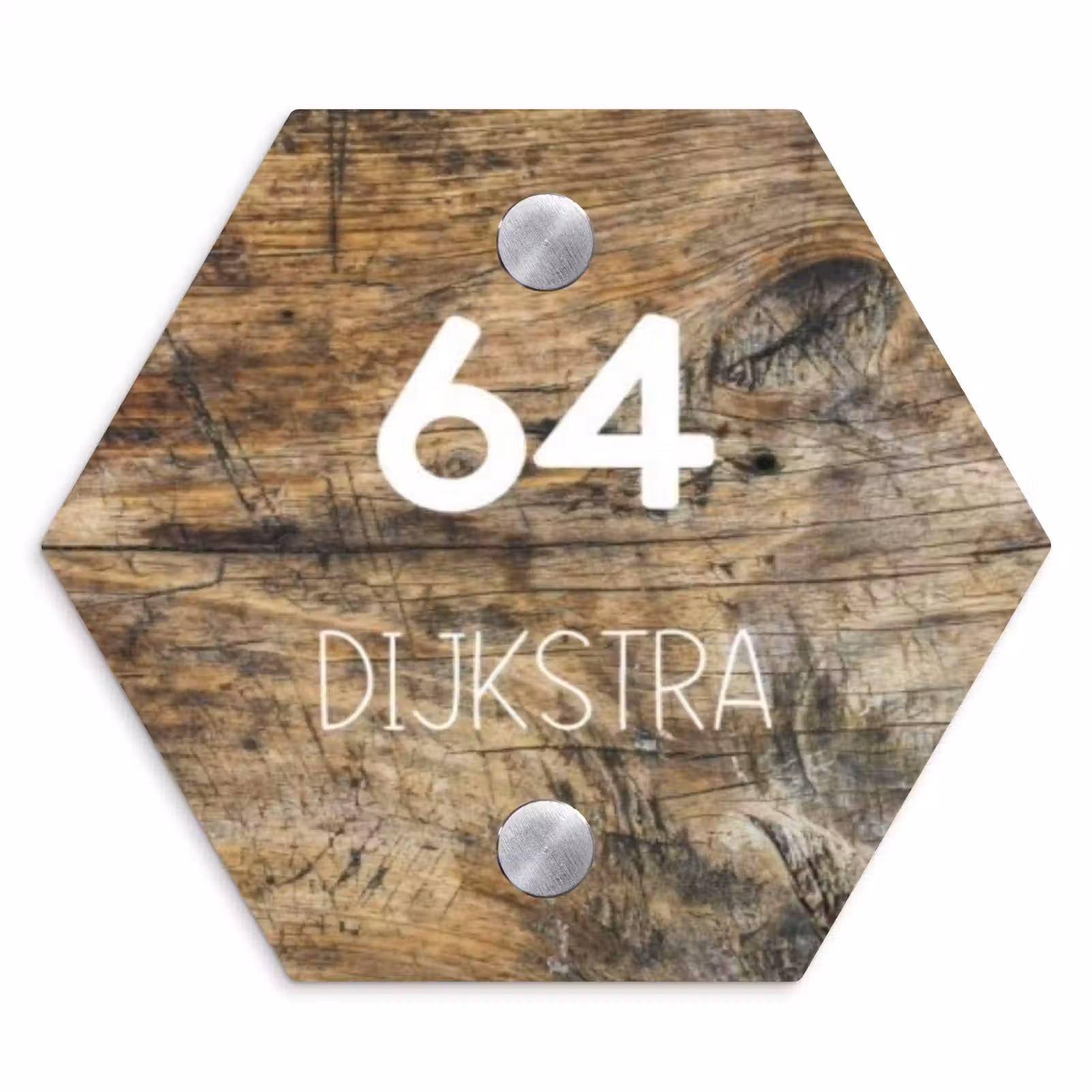 Naambordje voordeur - Hexagon - Verweerd hout - Modern — 1