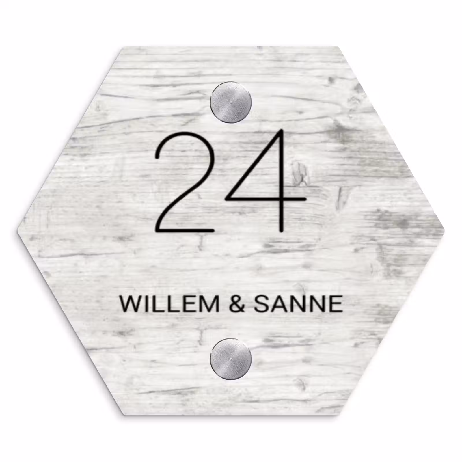 Naambordje voordeur - Hexagon - Witgrijs hout - Klassiek — 1