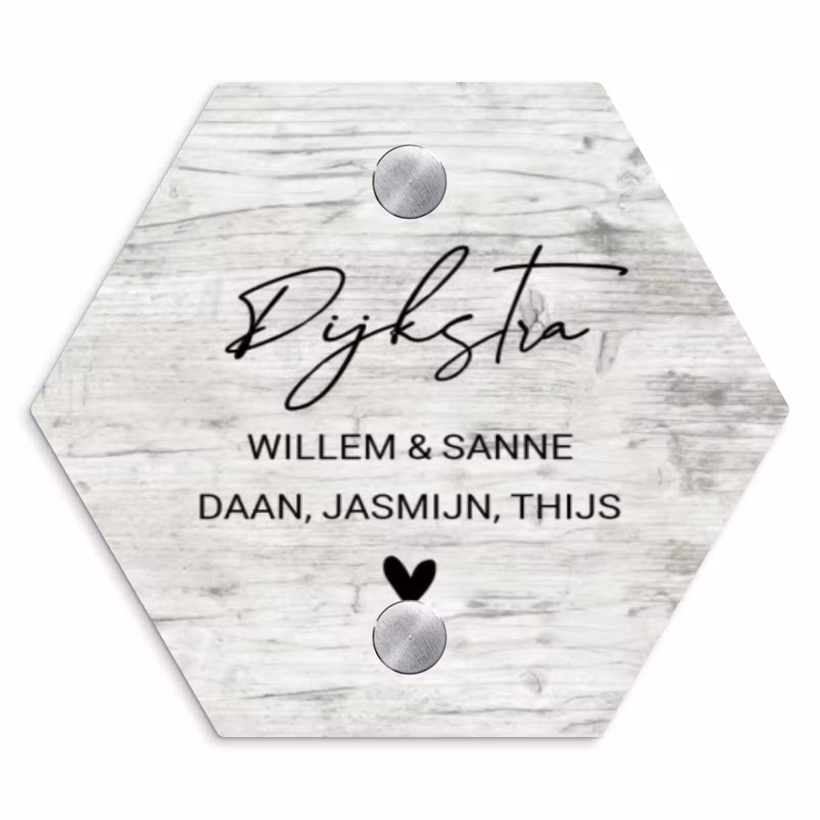 Naambordje voordeur - Hexagon - Witgrijs hout - Sierlijk — 1