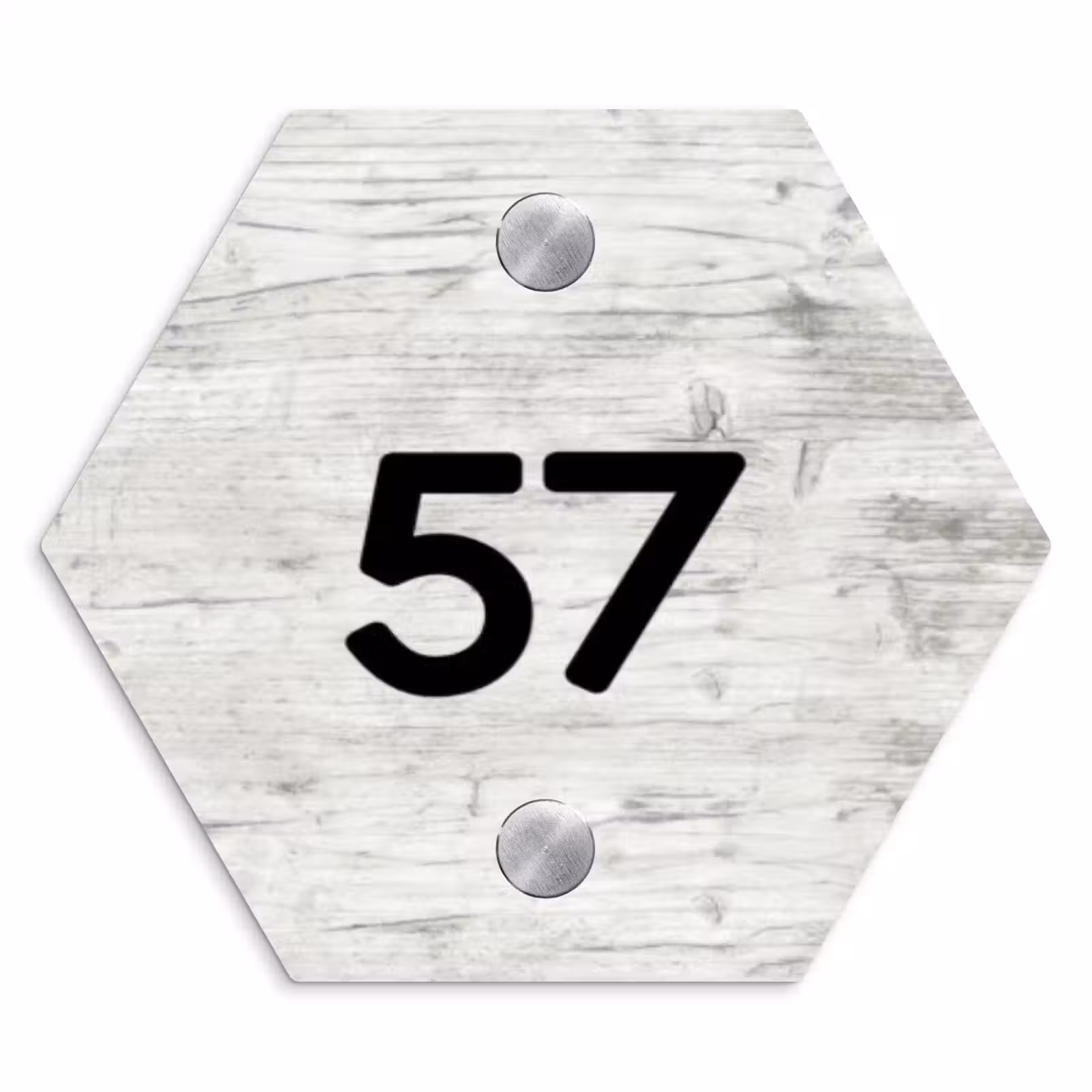 Naambordje voordeur - Hexagon - Witgrijs hout - Traditioneel — 1