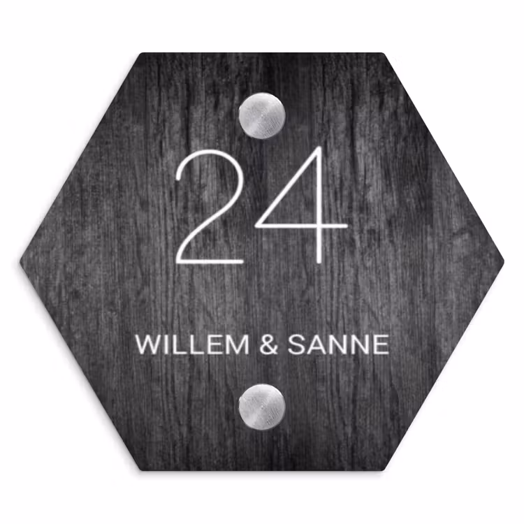 Naambordje voordeur - Hexagon - Donker hout - Klassiek — 1