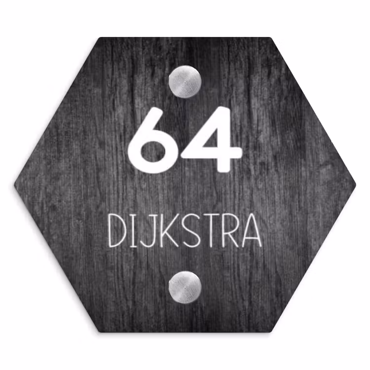 Naambordje voordeur - Hexagon - Donker hout - Modern — 1