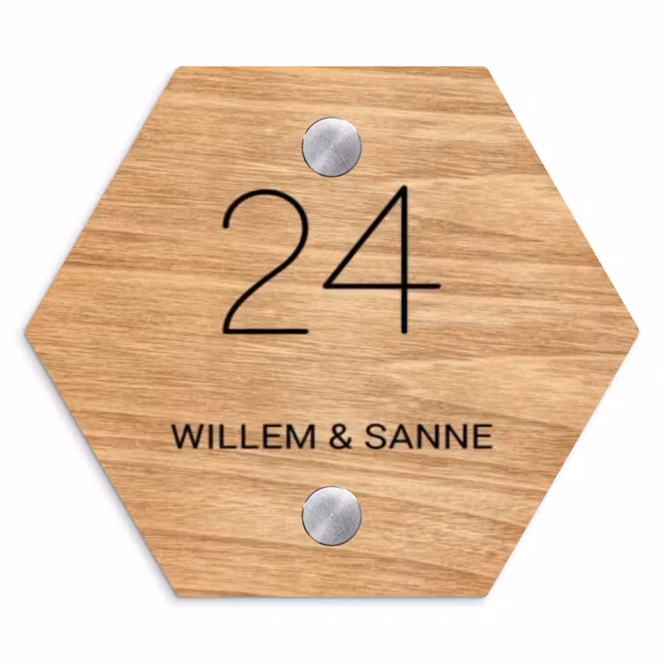 Naambordje voordeur - Hexagon - Licht hout - Klassiek — 1