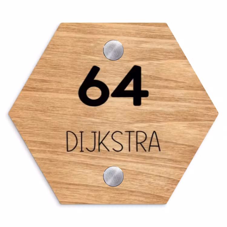 Naambordje voordeur - Hexagon - Licht hout - Modern — 1