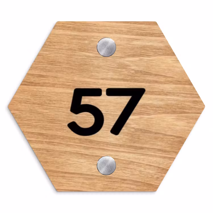 Naambordje voordeur - Hexagon - Licht hout - Traditioneel — 1