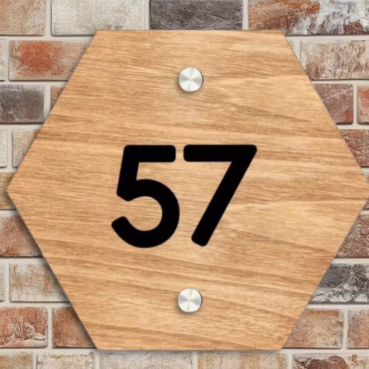 Naambordje voordeur - Hexagon - Licht hout - Traditioneel — 4