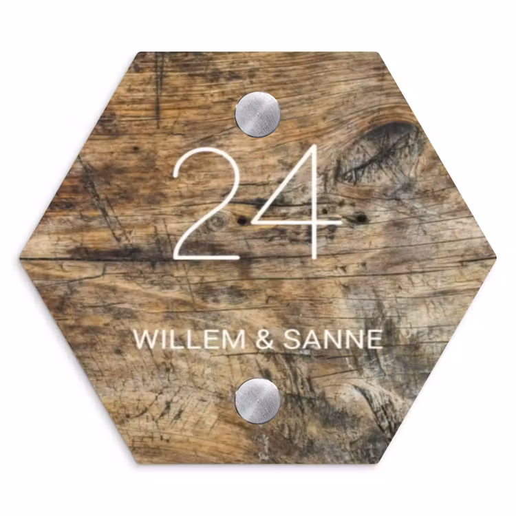 Naambordje voordeur - Hexagon - Verweerd hout - Klassiek — 1