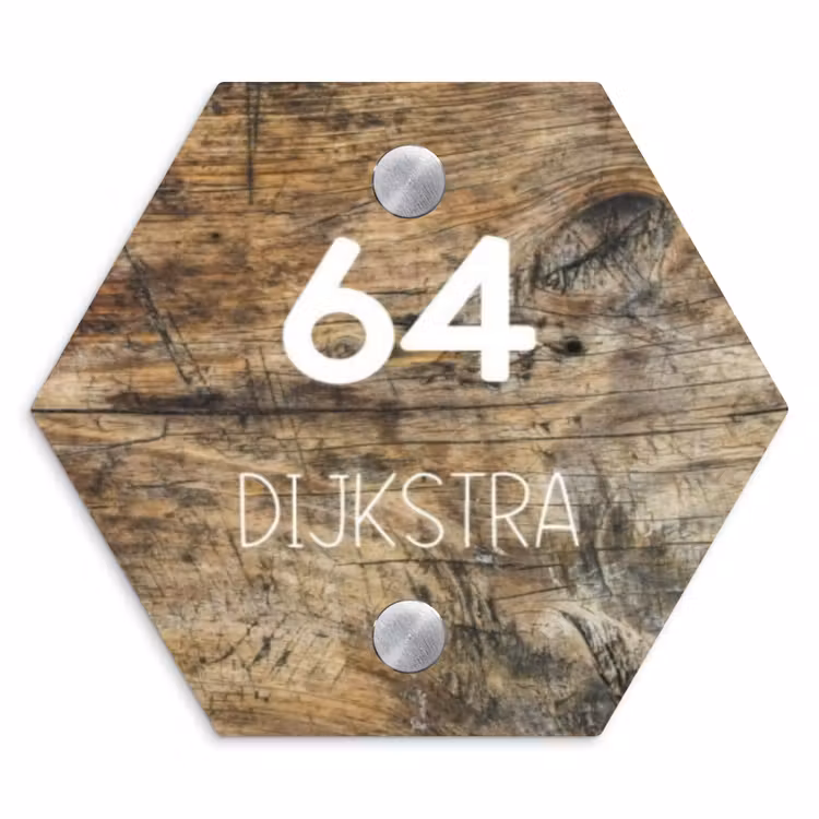 Naambordje voordeur - Hexagon - Verweerd hout - Modern — 1