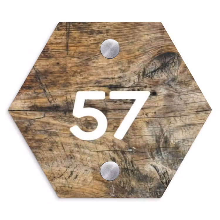 Naambordje voordeur - Hexagon - Verweerd hout - Traditioneel — 1