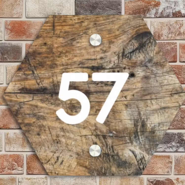 Naambordje voordeur - Hexagon - Verweerd hout - Traditioneel — 4