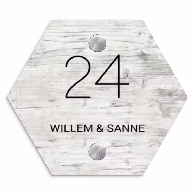 Naambordje voordeur - Hexagon - Witgrijs hout - Klassiek — 1