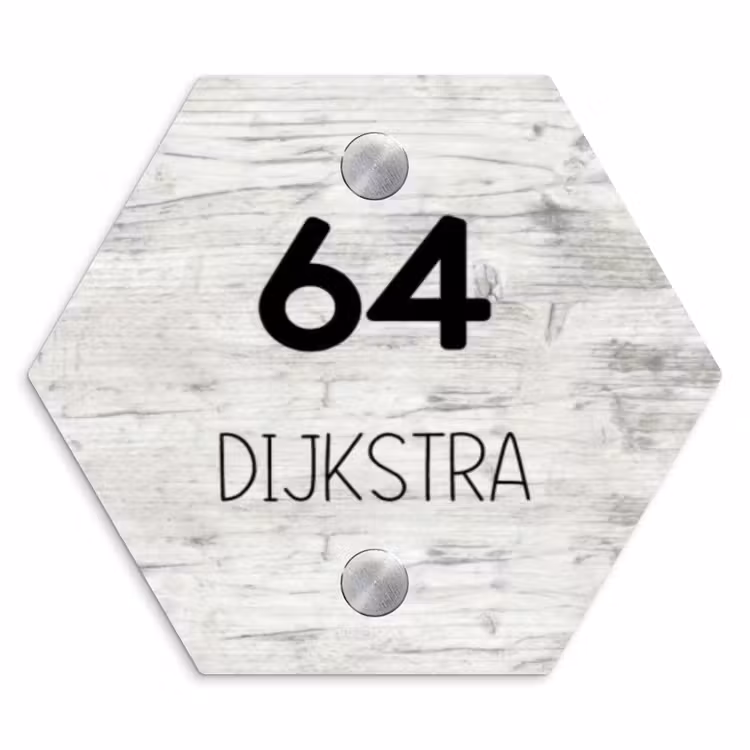 Naambordje voordeur - Hexagon - Witgrijs hout - Modern — 1