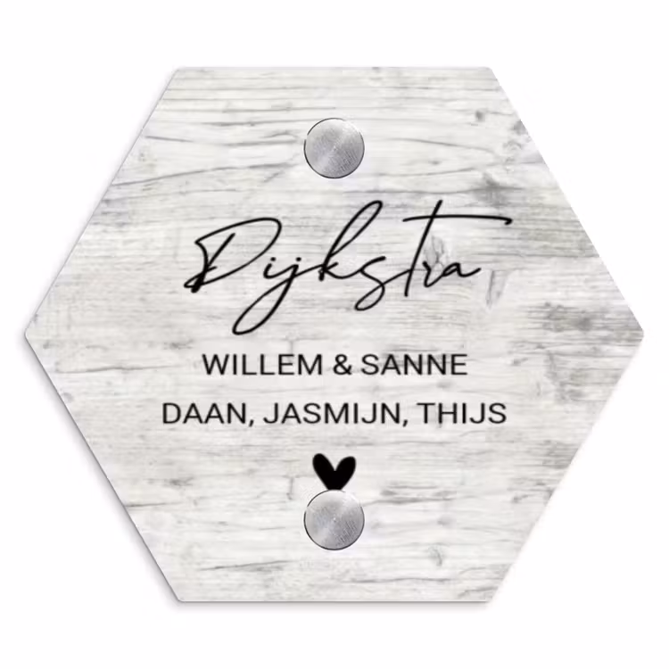 Naambordje voordeur - Hexagon - Witgrijs hout - Sierlijk — 1
