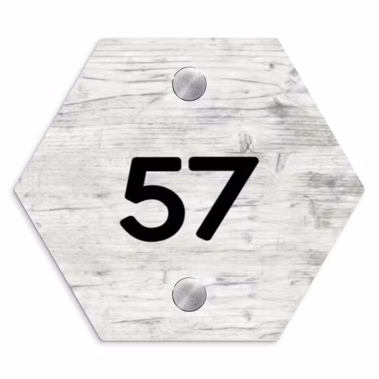 Naambordje voordeur - Hexagon - Witgrijs hout - Traditioneel — 1