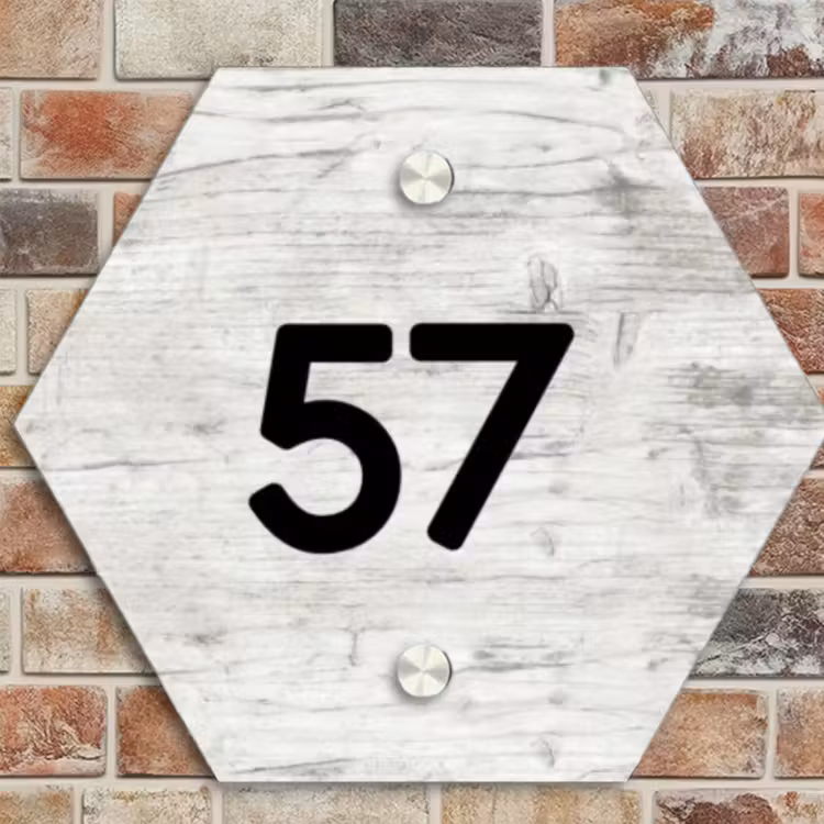 Naambordje voordeur - Hexagon - Witgrijs hout - Traditioneel — 4