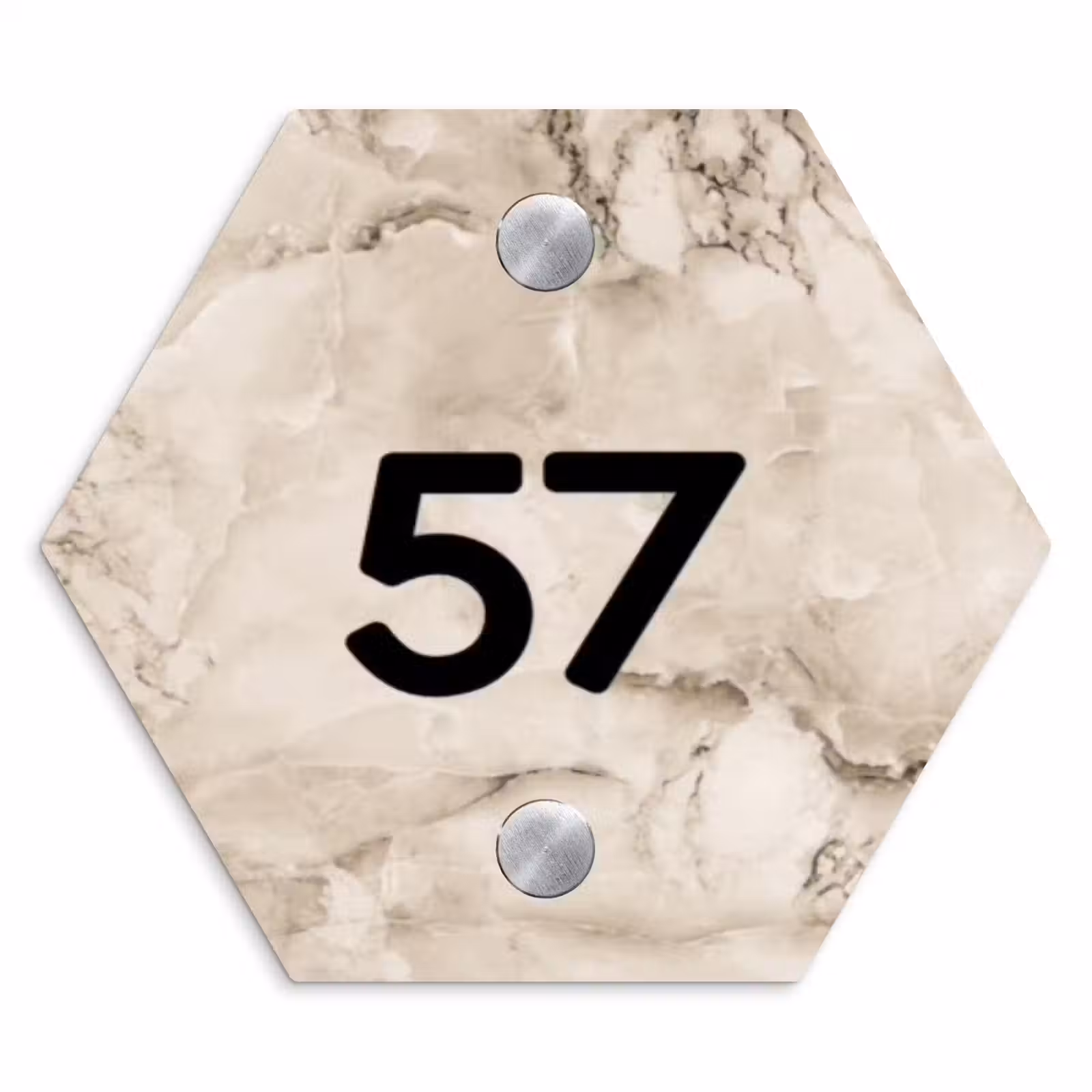 Naambordje voordeur - Hexagon - Lichtbruin marmer - Traditioneel — 1