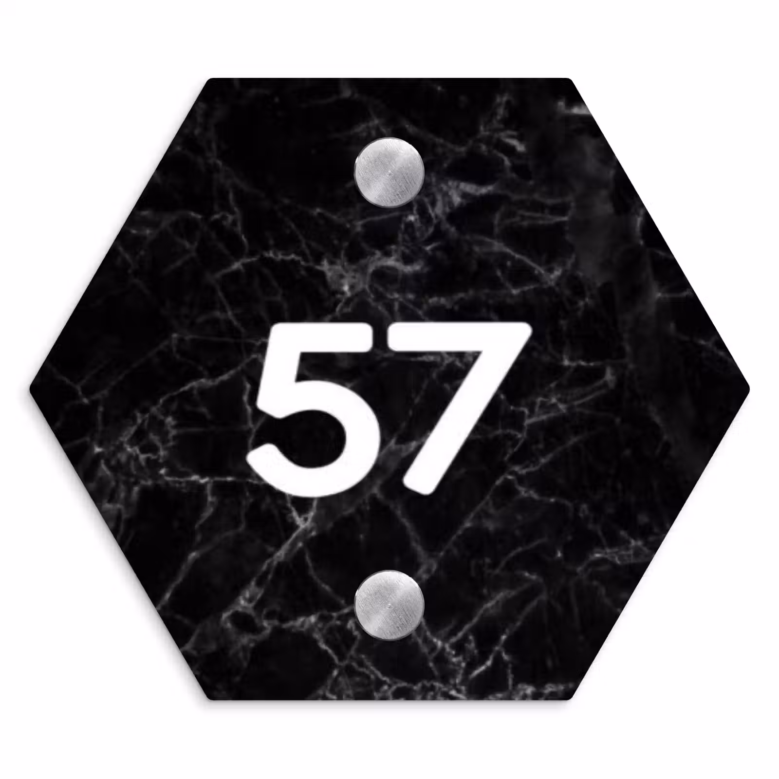 Naambordje voordeur - Hexagon - Zwarte marmer - Traditioneel — 1
