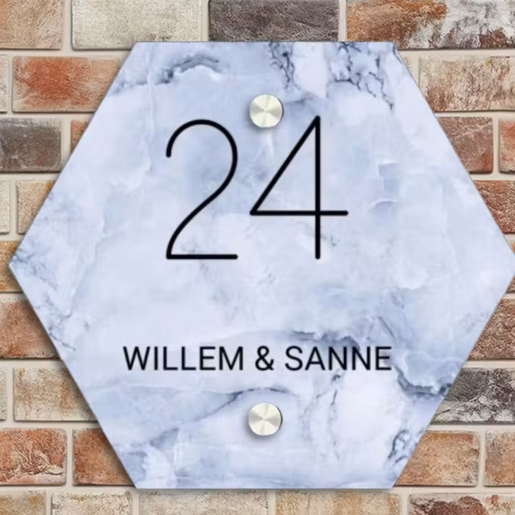 Naambordje voordeur - Hexagon - Blauw marmer - Klassiek — 4