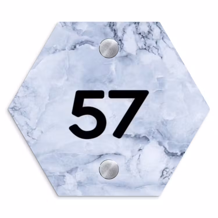 Naambordje voordeur - Hexagon - Blauw marmer - Traditioneel — 1