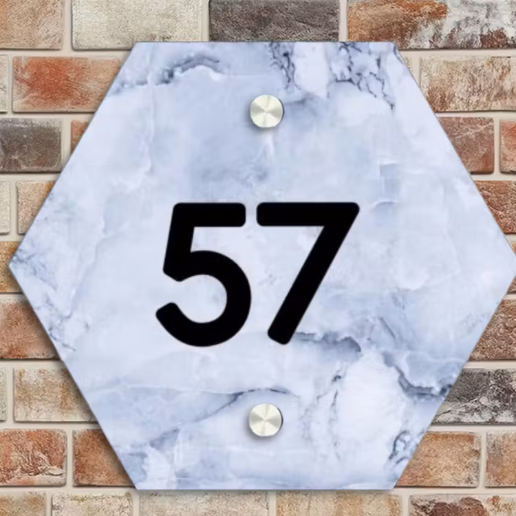 Naambordje voordeur - Hexagon - Blauw marmer - Traditioneel — 4