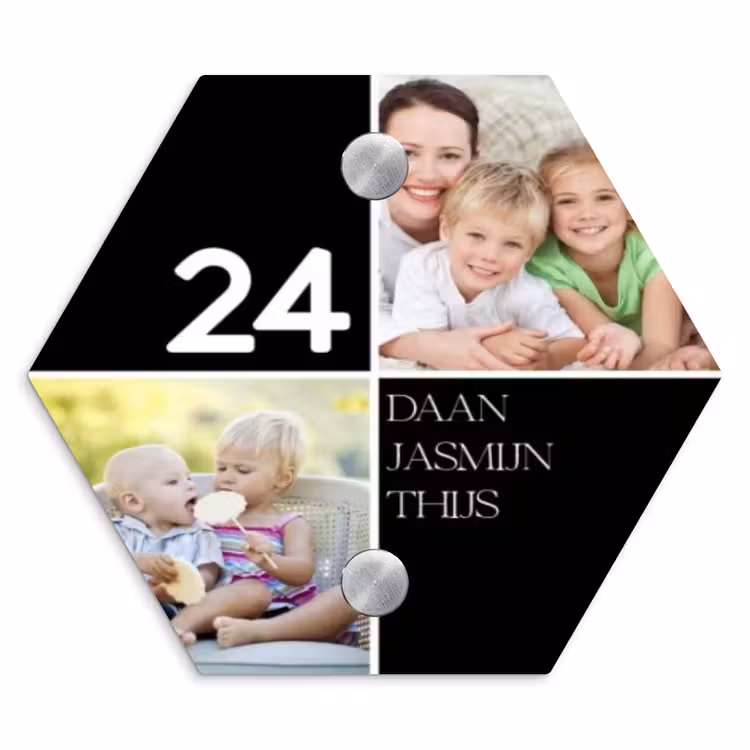 Naambordje voordeur - Hexagon - Familieportret strak zwart - Klassiek — 1