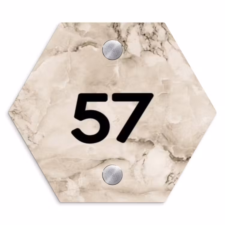Naambordje voordeur - Hexagon - Lichtbruin marmer - Traditioneel — 1