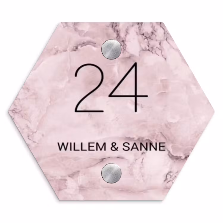 Naambordje voordeur - Hexagon - Roze marmer - Klassiek — 1