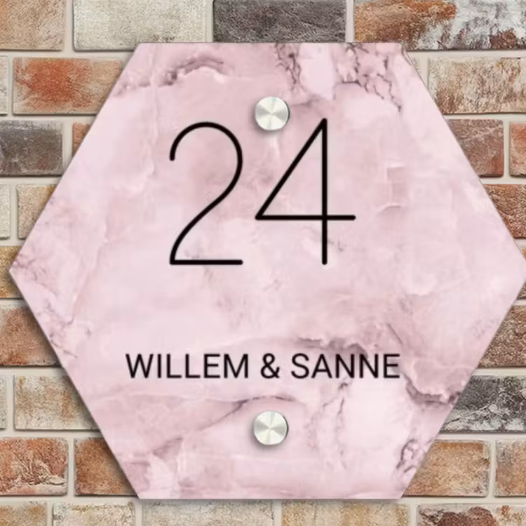 Naambordje voordeur - Hexagon - Roze marmer - Klassiek — 4