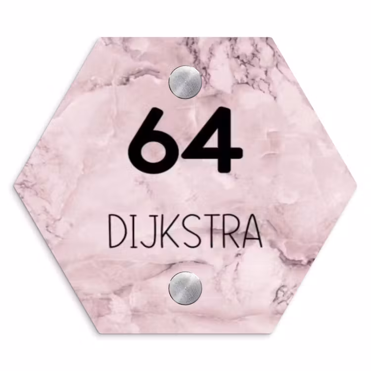 Naambordje voordeur - Hexagon - Roze marmer - Modern — 1