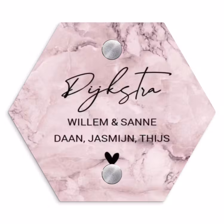 Naambordje voordeur - Hexagon - Roze marmer - Sierlijk — 1
