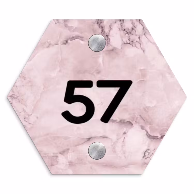 Naambordje voordeur - Hexagon - Roze marmer - Traditioneel — 1