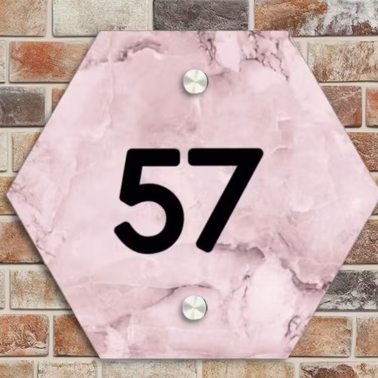 Naambordje voordeur - Hexagon - Roze marmer - Traditioneel — 4