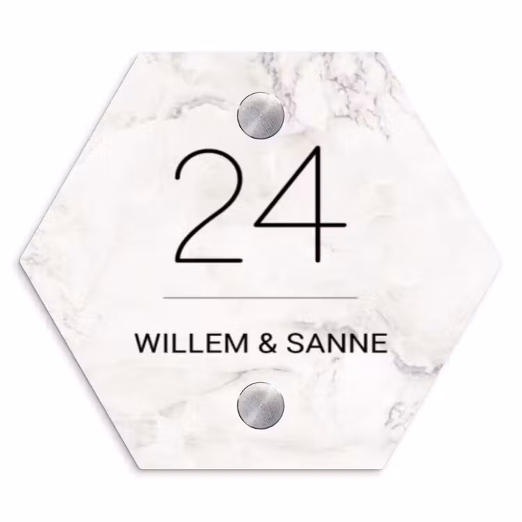Naambordje voordeur - Hexagon - Wit marmer - Klassiek — 1