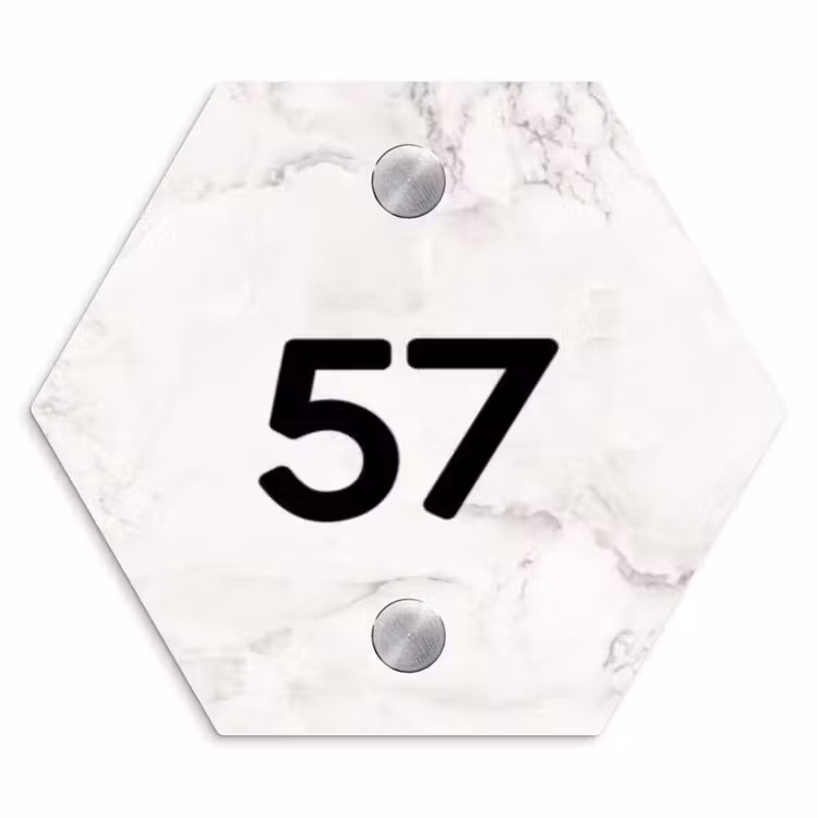 Naambordje voordeur - Hexagon - Wit marmer - Traditioneel — 1