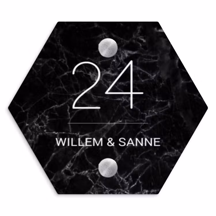 Naambordje voordeur - Hexagon - Zwarte marmer - Klassiek — 1