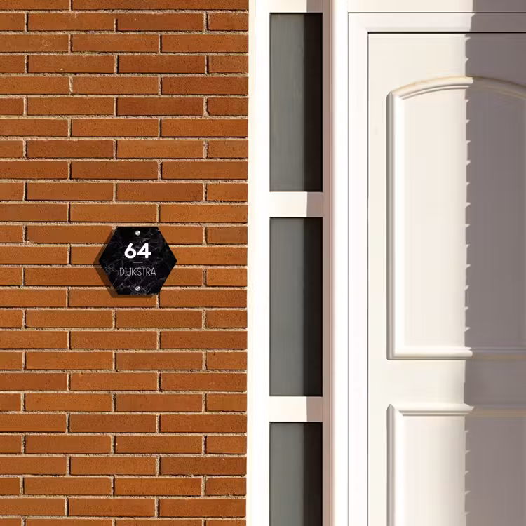 Naambordje voordeur - Hexagon - Zwarte marmer - Modern — 2