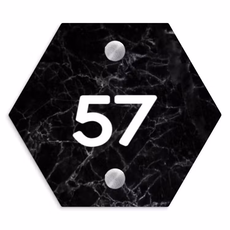 Naambordje voordeur - Hexagon - Zwarte marmer - Traditioneel — 1