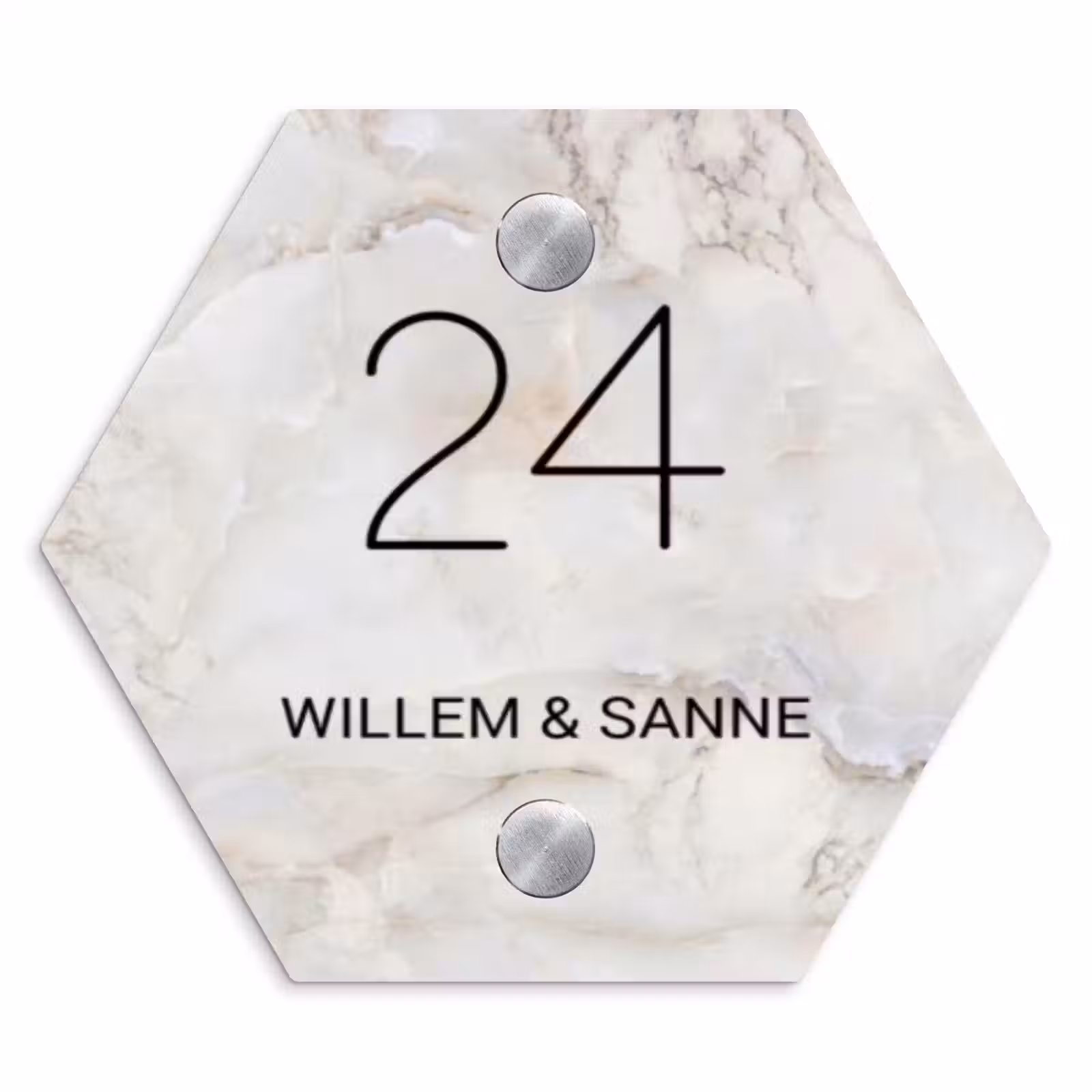 Naambordje voordeur - Hexagon - Beige marmer - Klassiek — 1