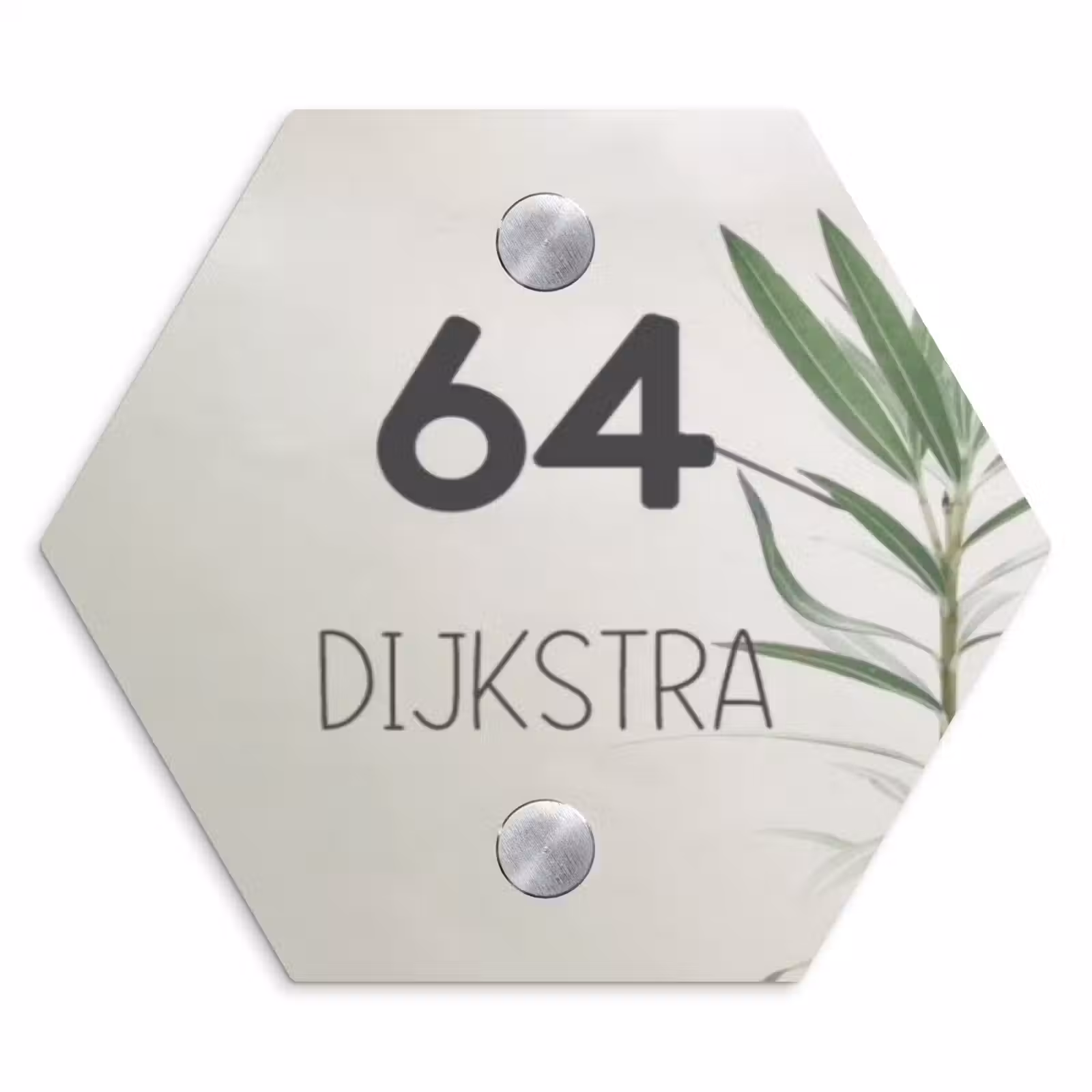 Naambordje voordeur - Hexagon - Lichtbeige met plant - Modern — 1