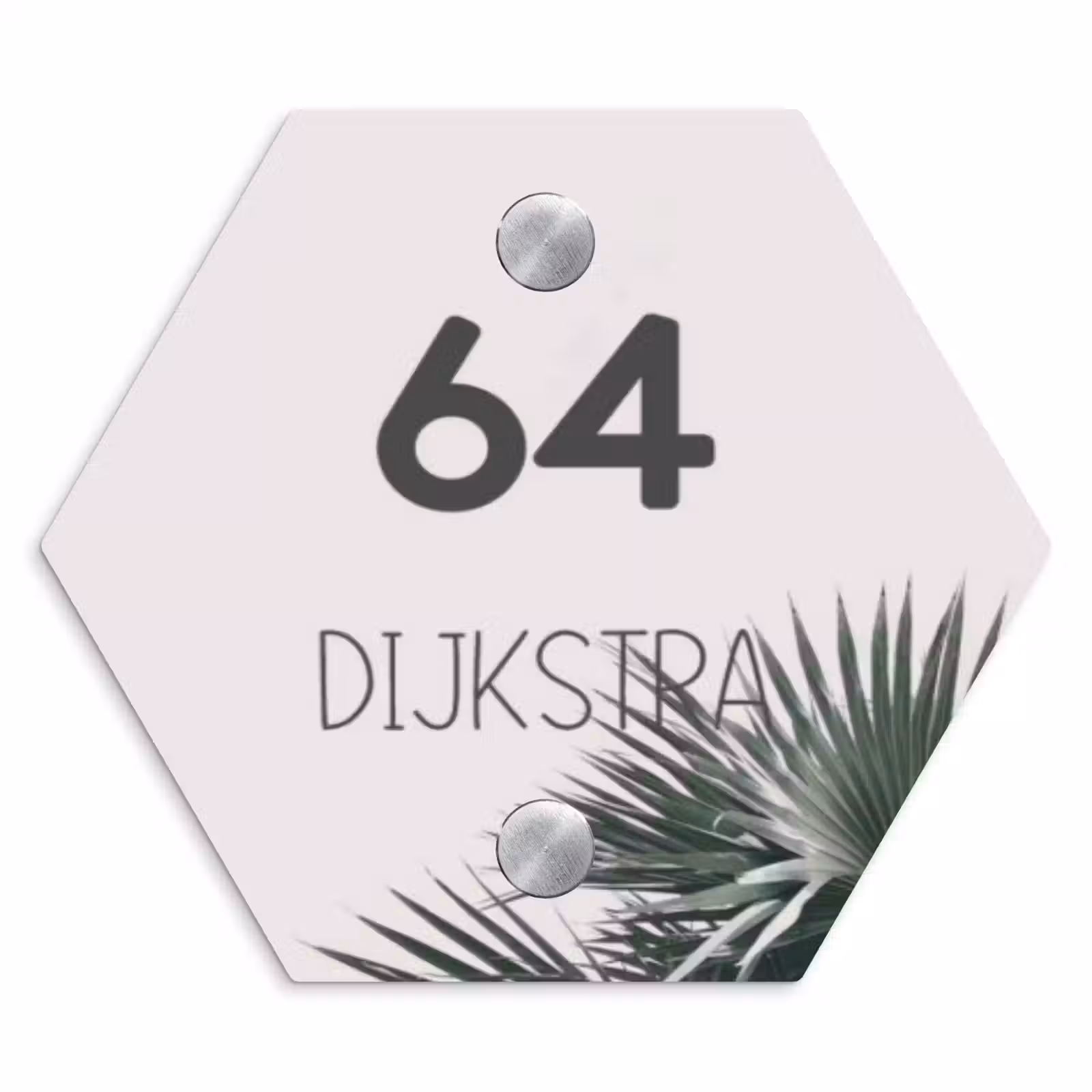 Naambordje voordeur - Hexagon - Lichtroze met palmblad - Modern — 1