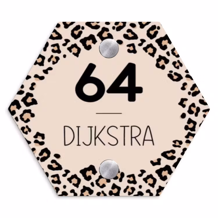 Naambordje voordeur - Hexagon - Beige luipaardprint - Modern — 1
